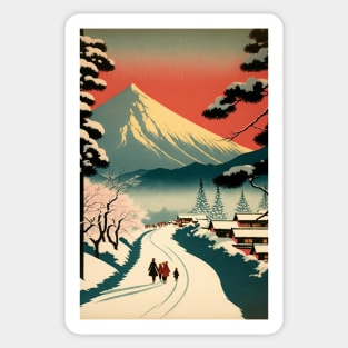 Christmas Time Winter Walk Ukiyo e Art Sticker